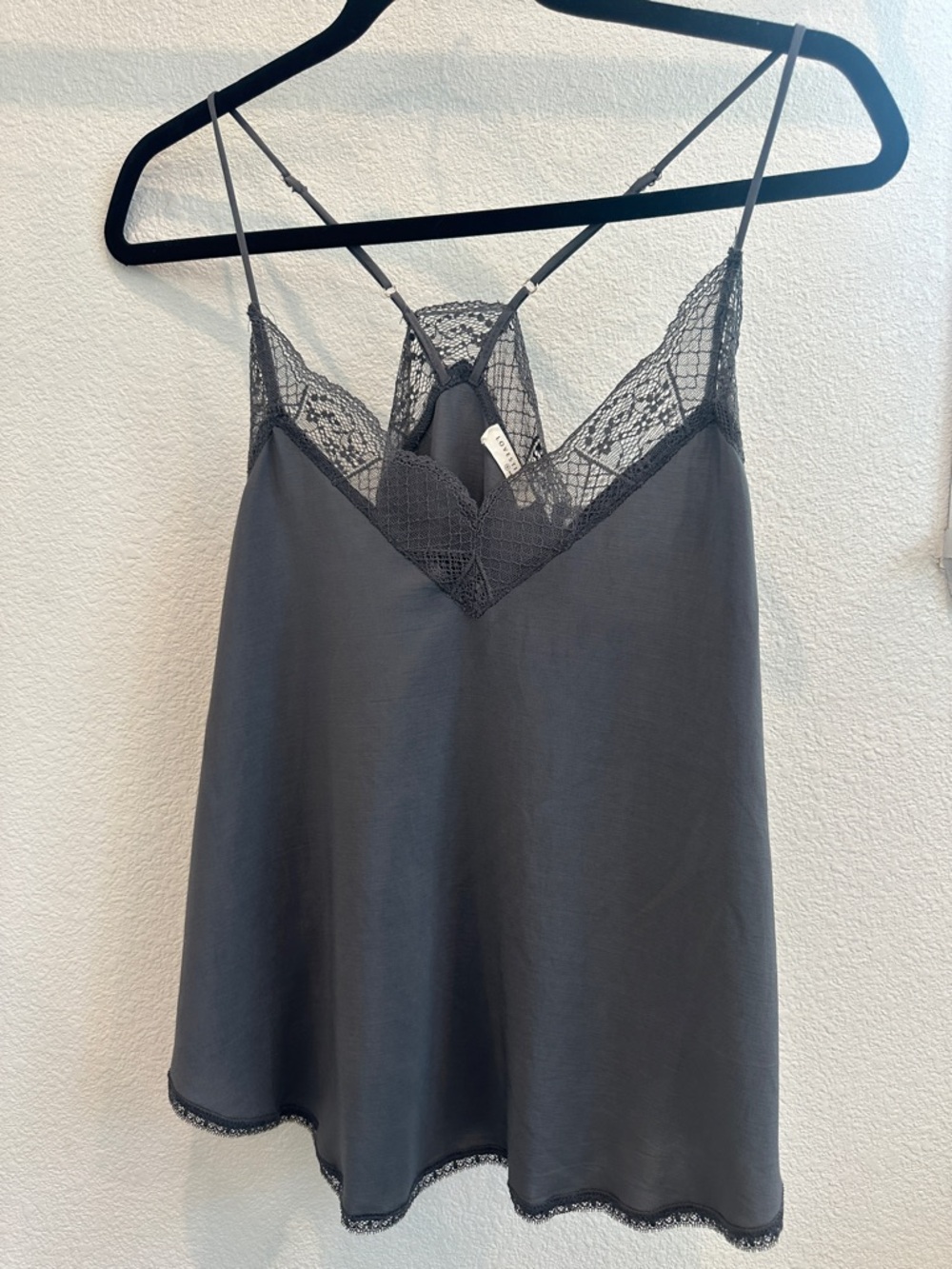 Charcoal Lace Trim Satin Cami